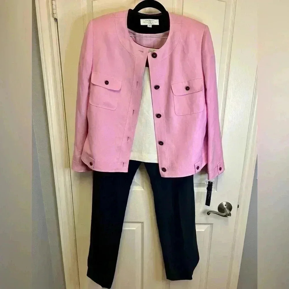 🩷🖤NWT Vintage Tahari Arthur S. Levine 3-Piece Pantsuit Size 16 Petite🖤🤍 - Picture 1 of 17